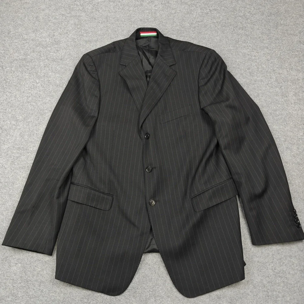 Moschino Suit Jacket Mens EU 58 Gray Wool Pinstripe Three Button Made In Italy